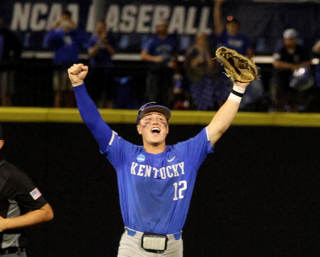 Kentucky shortstop Grant Smith celebrated as the Wildcats recorded the final out of Sunday's Lexington Regional championship against Indiana State.