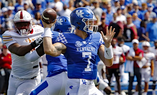 Kentucky quarterback Will Levis passed for 367 yards and four touchdowns in his first game as a Wildcat after transferring from Penn State.