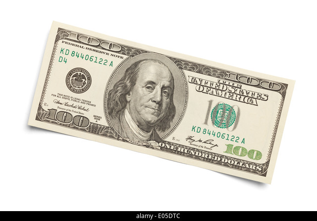 100 dollar bill Isolated on a white background. Stock Photo