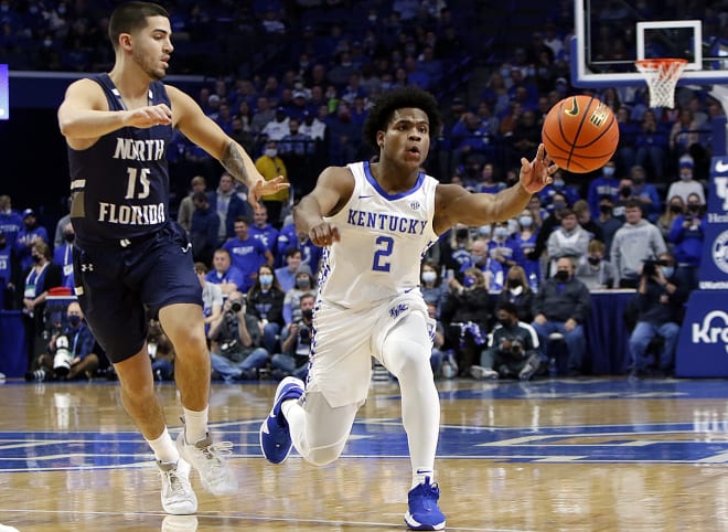 Kentucky's Sahvir Wheeler dished off one of his 14 assists in the Wildcats' 86-52 win over North Florida on Friday night at Rupp Arena.