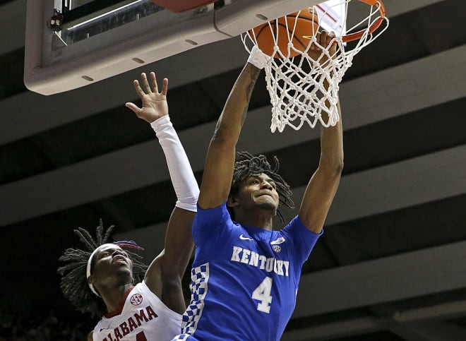 Kentucky freshman center/forward Daimion Collins slammed in two of his 10 points in the Wildcats' 66-55 win on Saturday night at Alabama.