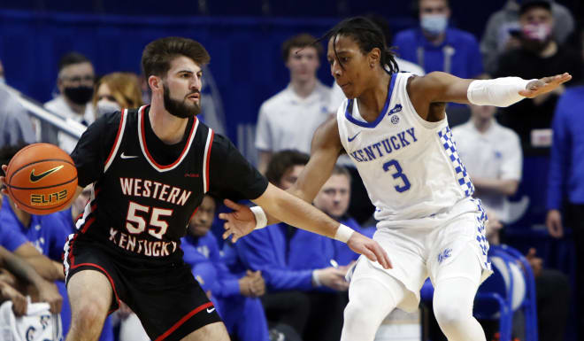 Kentucky's TyTy Washington defended WKU's Camron Justice during Wednesday's game at Rupp Arena.