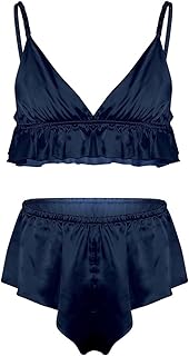 easyforever Men's 2 Piece Ruffle Stain Lingerie Sets Crossdress Sleepwear Pajama Bra Top with Skirt Panties Brief