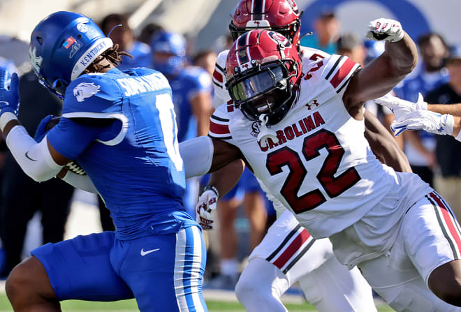 South Carolina's Bam Martin-Scott took down Kentucky running back Demie Sumo-Karngbaye during Saturday's SEC opener at Kroger Field. 