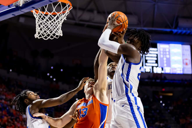 Kentucky's Chris Livingston battled for one of his game-high 14 rebounds during the Wildcats' 82-74 win on Wednesday at Florida.